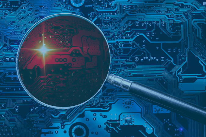 computer system components with a microscope