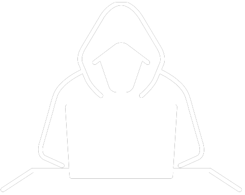 icon of a person behind a laptop with a sweatshirt and hood over their head